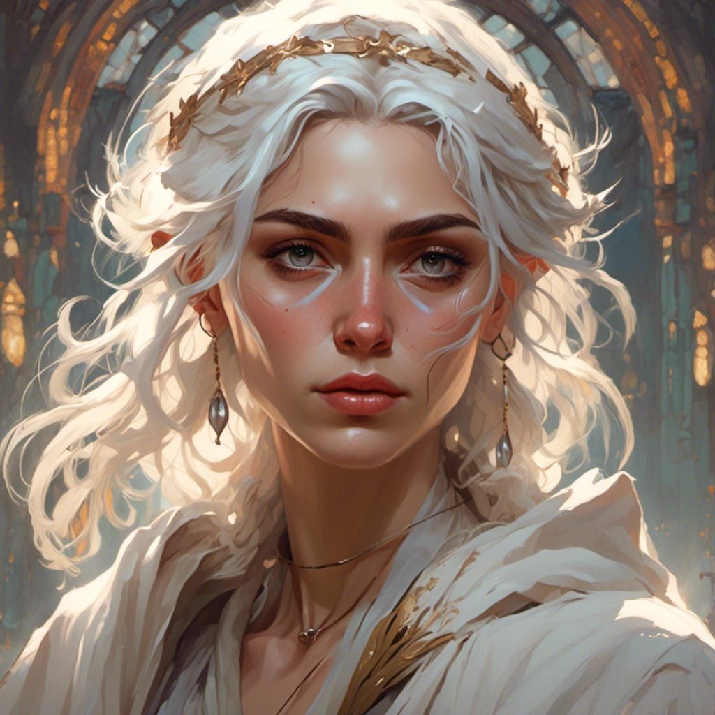 Young Woman in White Robes, Digital Art Portrait