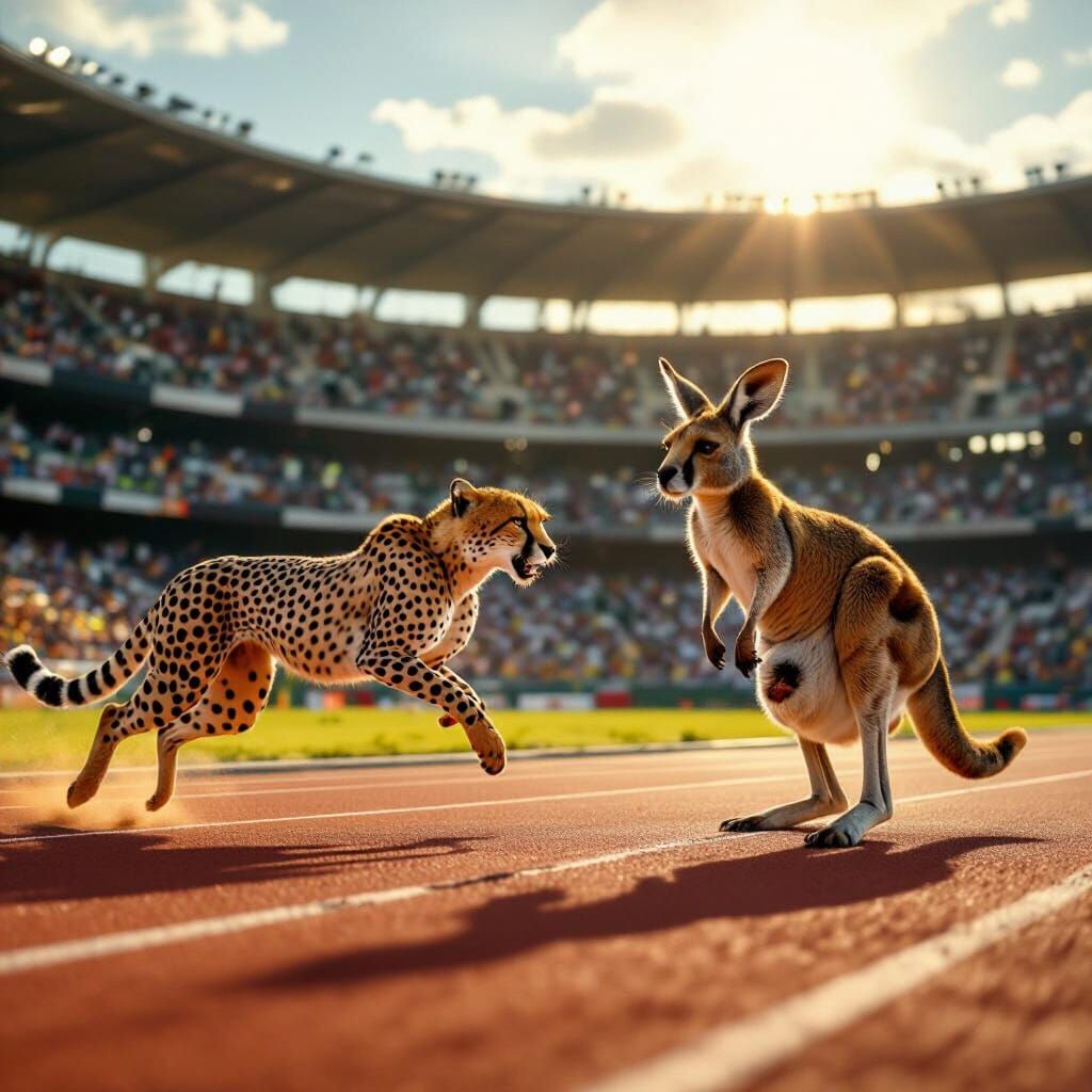 Animals Compete in Olympic 100-Meter Dash, Cinematic Style