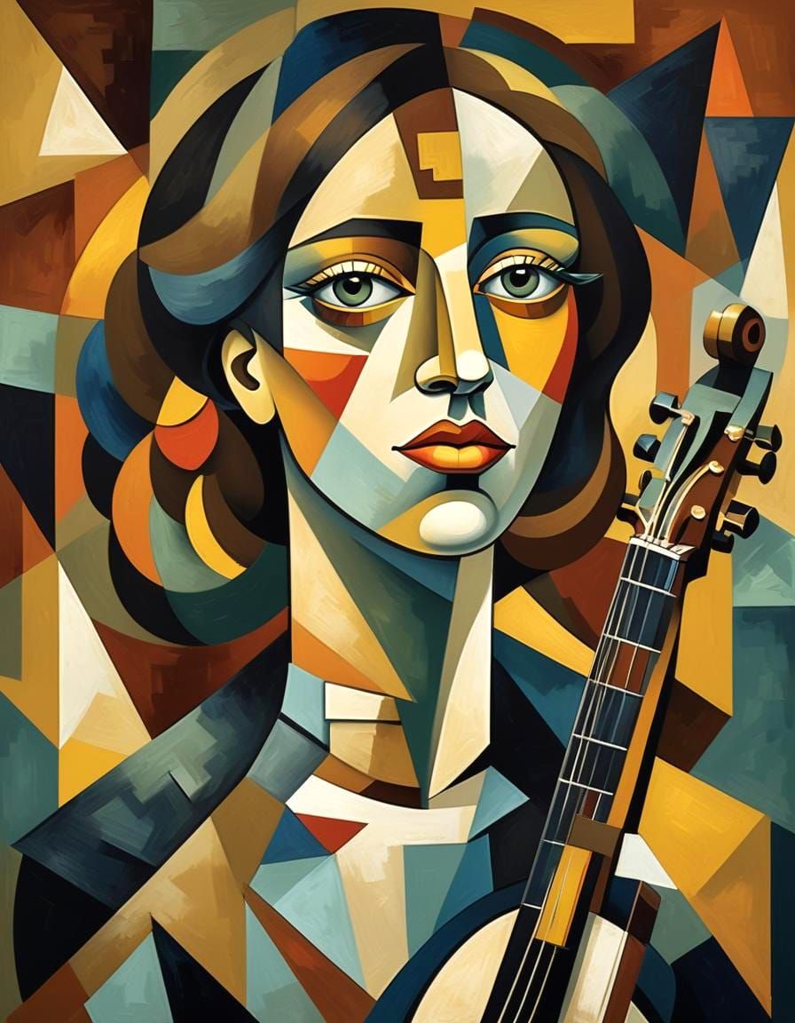 Cubism Portrait of Female Jazz Musician