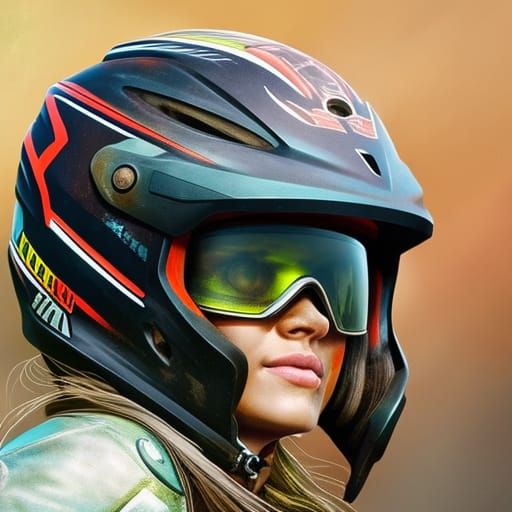 Dirt Biker Girl Portrait in Hyperrealistic Splash Art