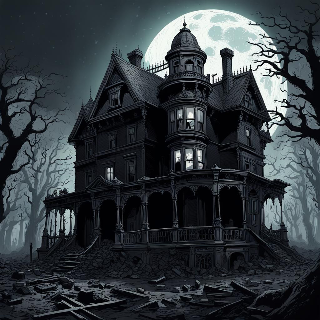 Eerie Victorian House in Dark Inner World
