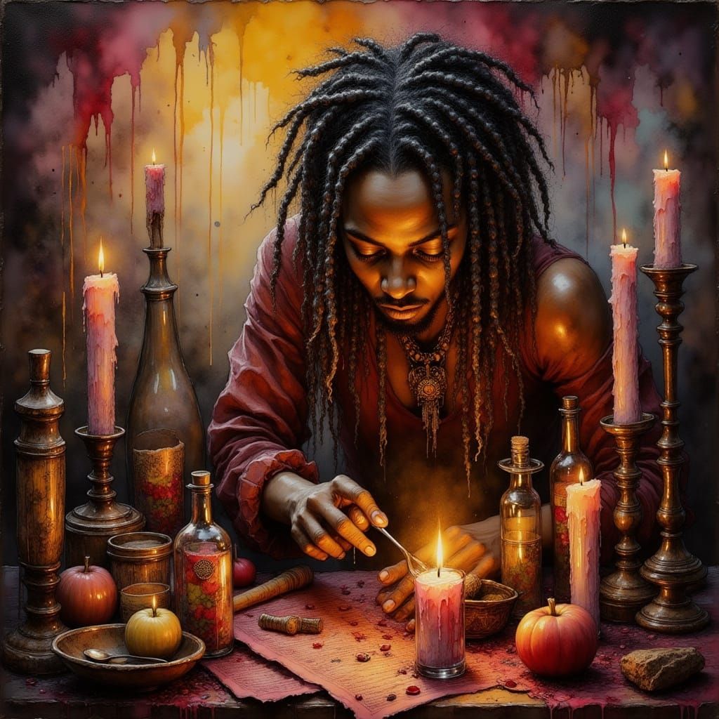 Mystical Voodoo Ritual in Warm Oil Painting Style
