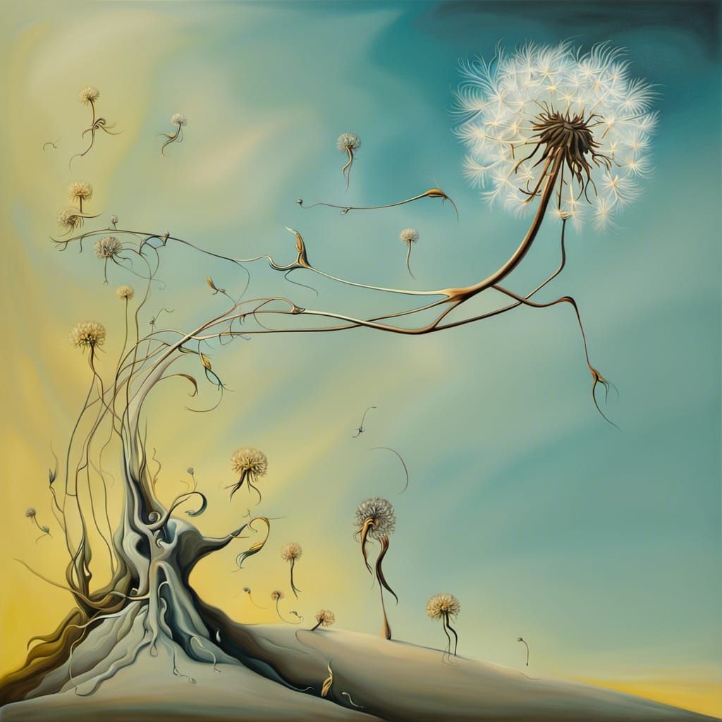 Surrealist Dandelion in Melting Oil Paint