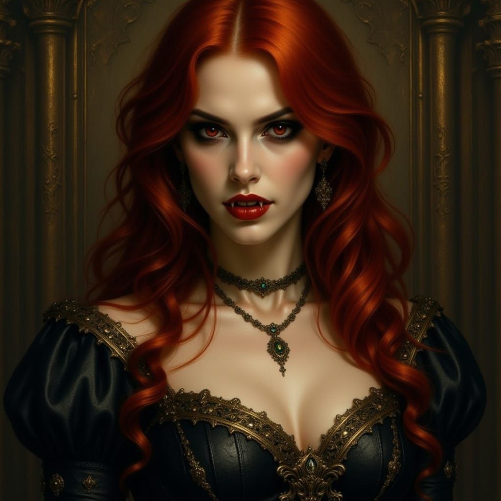 Redhead Vampire in Ornate Medieval Gown