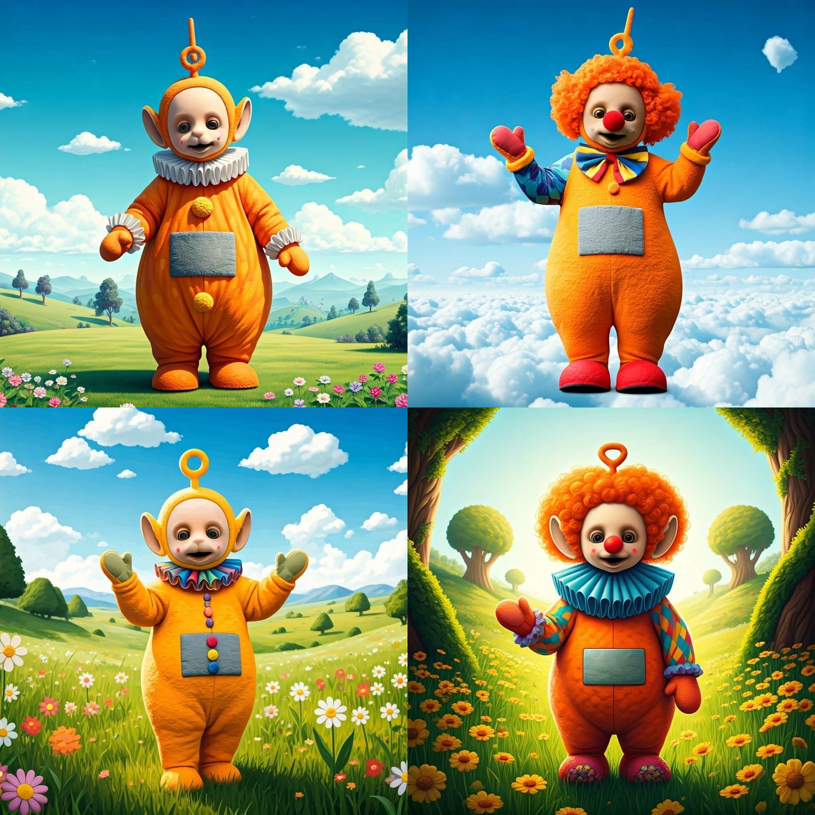 Cheerful Teletubby Dressed as a Vibrant Clown