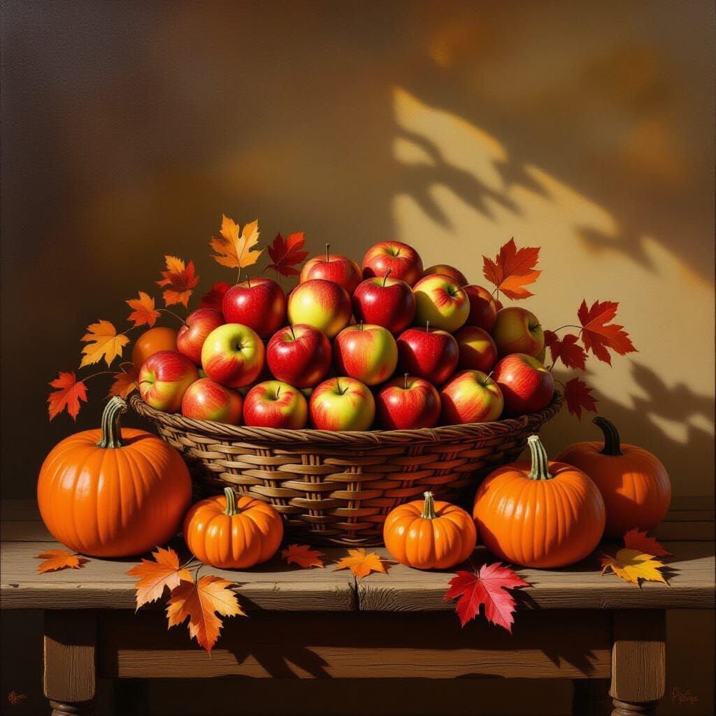 Dutch Masters Still Life: Autumn Harvest on Rustic Table