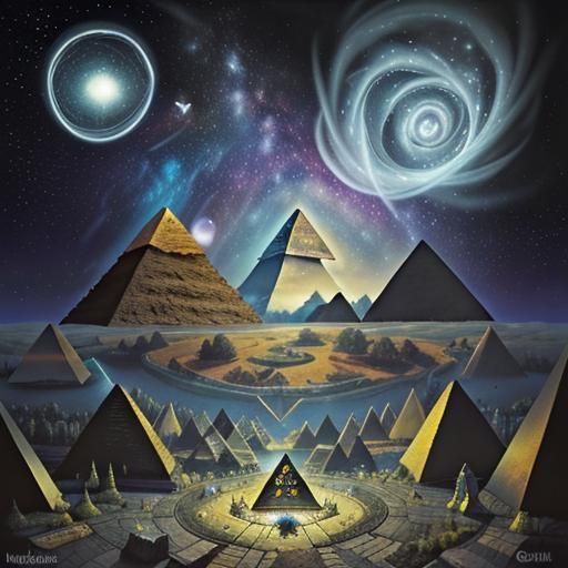 Surreal Landscape with Clockpunk Pyramid Portal