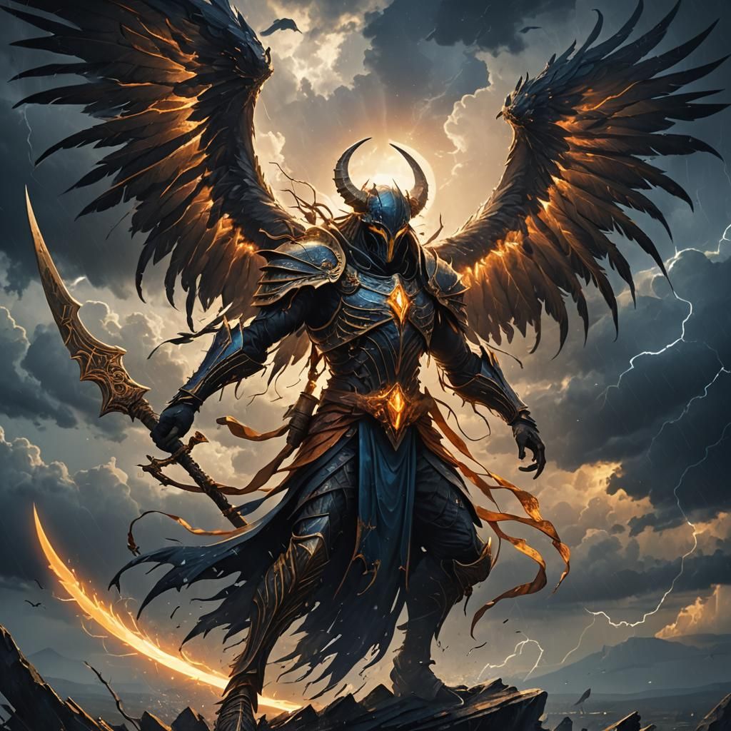 Dark Fantasy Creature Descends with Scythe