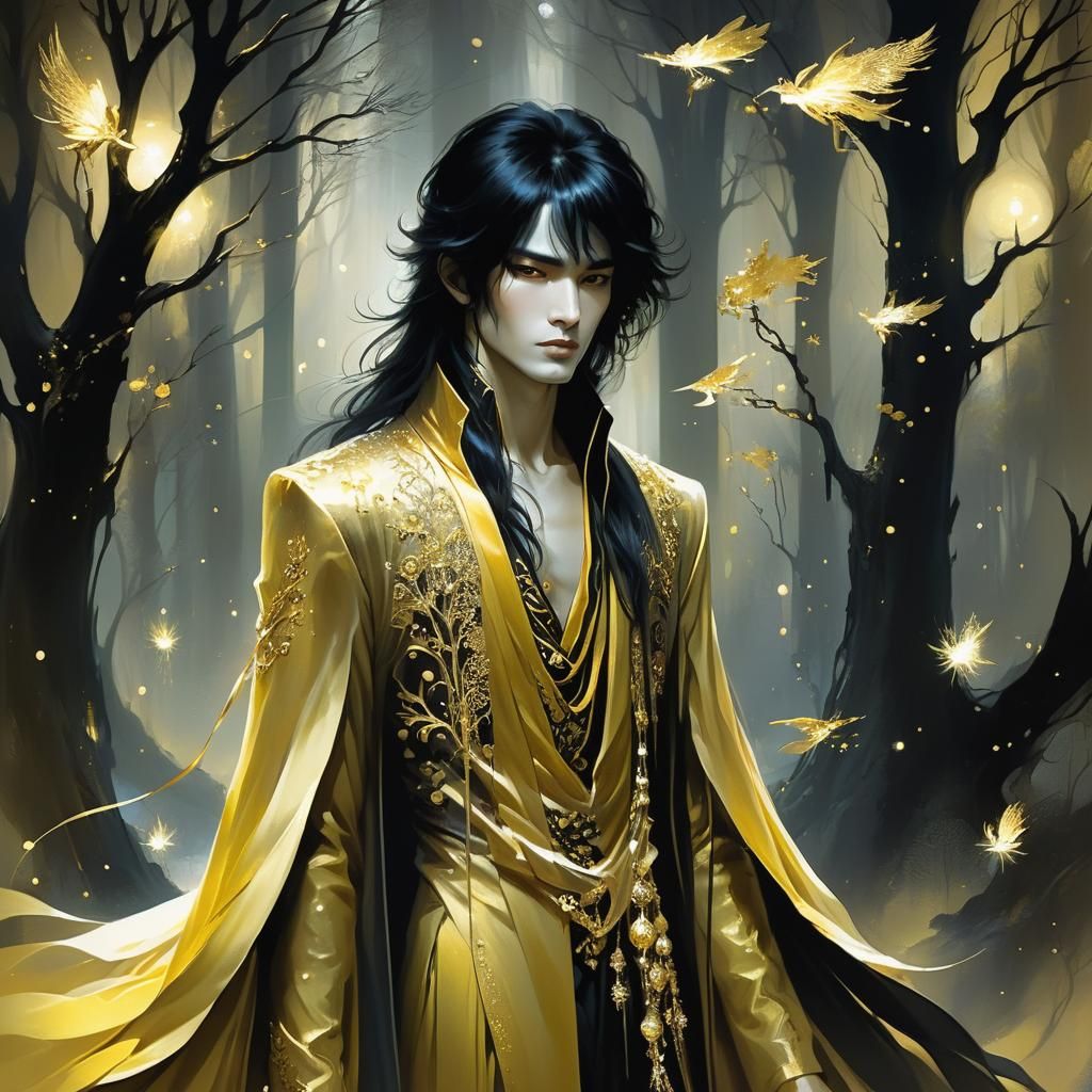Boy in Gold Robes in Magical Forest