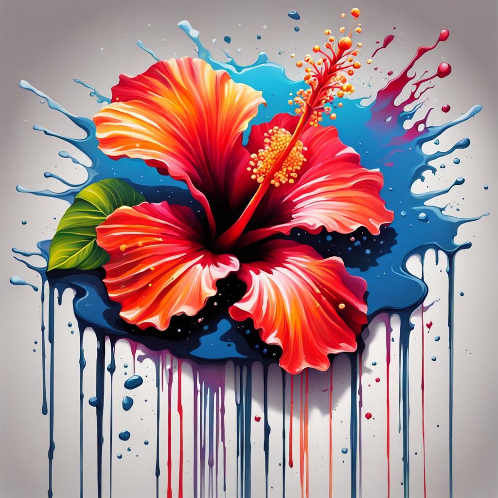 Hibiscus Flower in Pond as Graffiti Art