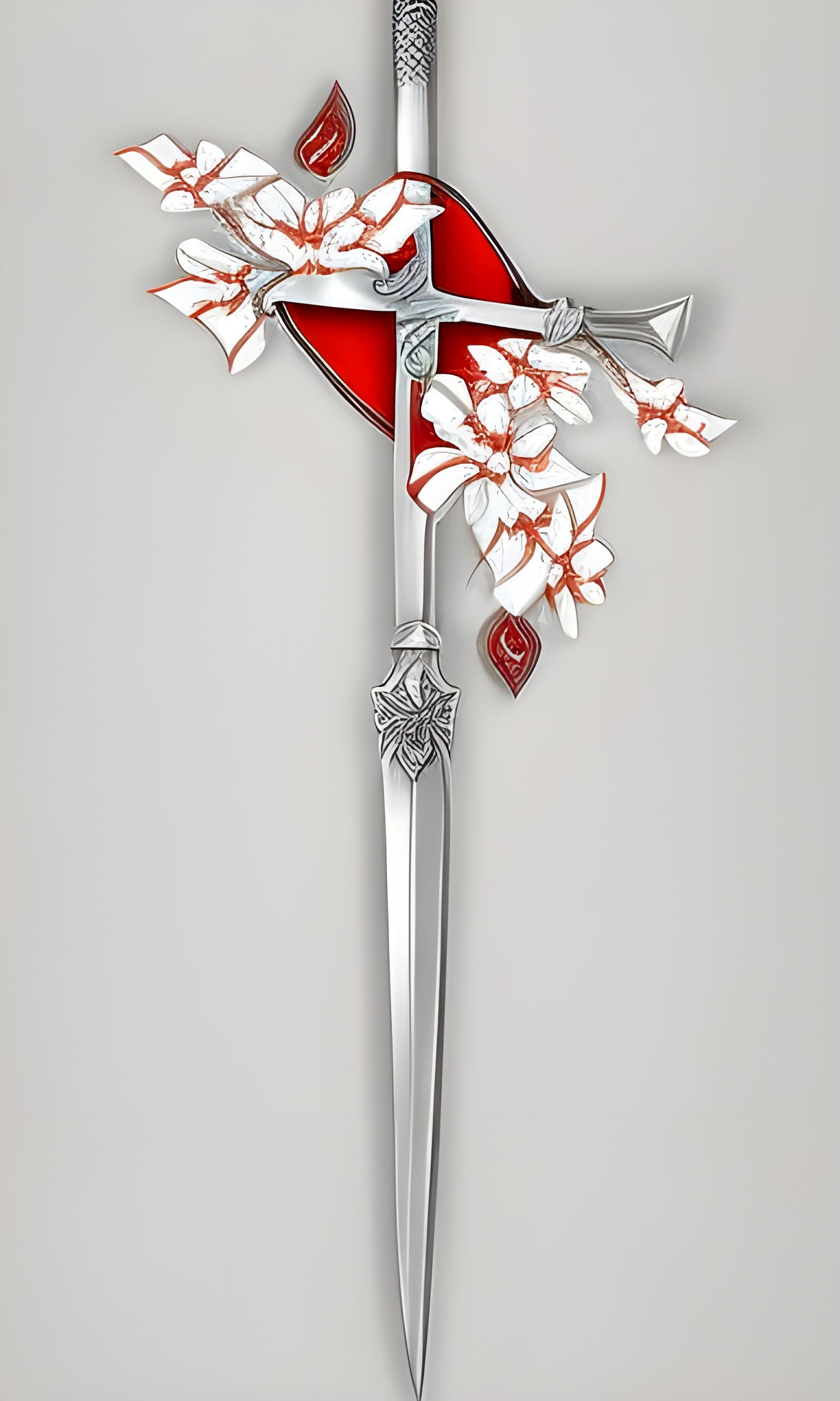 Anduril Sword Surrounded by Flowers: Detailed Pen Sketch