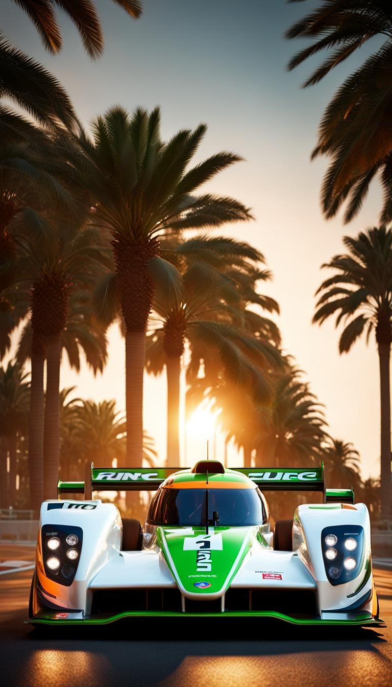 Hyperrealistic LMP2 Race Car at Sunset