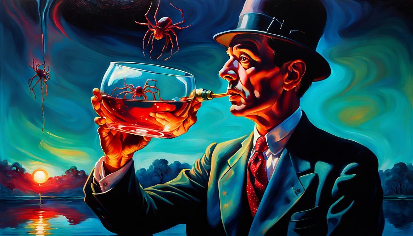 Man with Glass: Surrealist Oil Painting