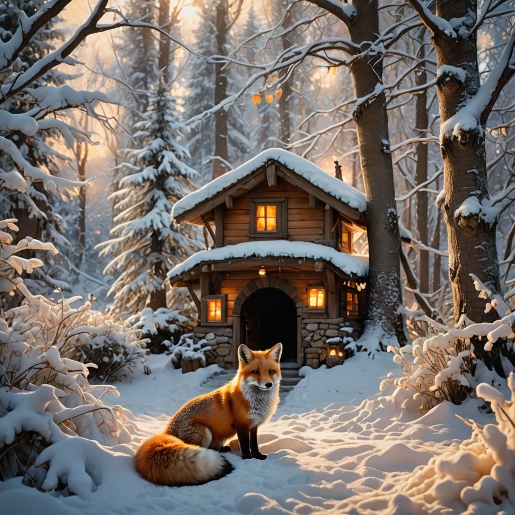 Fox in Winter Den: Cinematic Concept Art