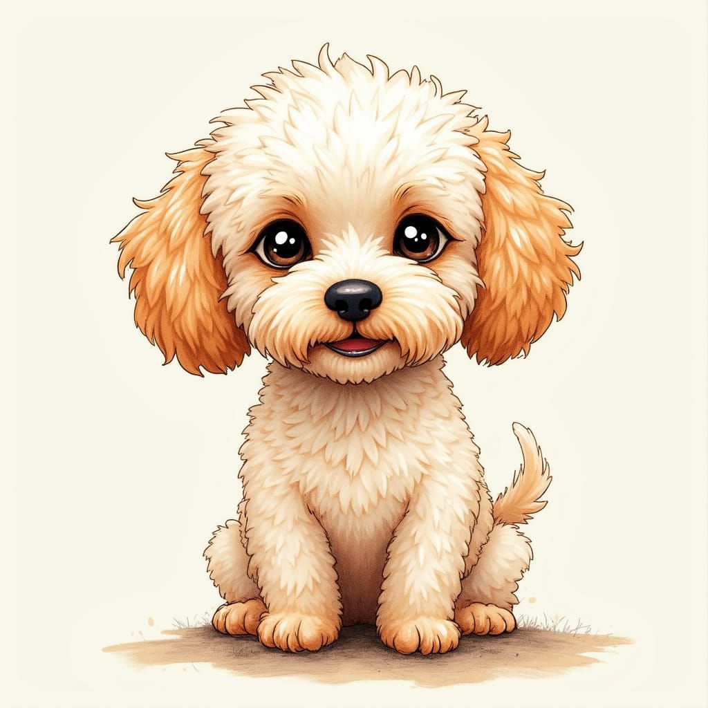 Whimsical Westie-Poodle Portrait in Colorful Colored Pencil