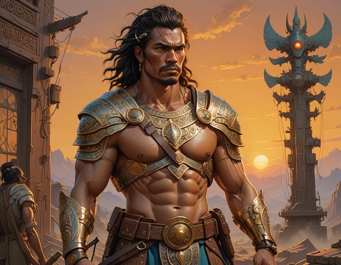 Majestic Latino Fantasy Warrior in Hyper-Realistic Detail