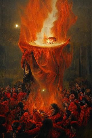 Sinister Witch Burning in Hyperrealism Style