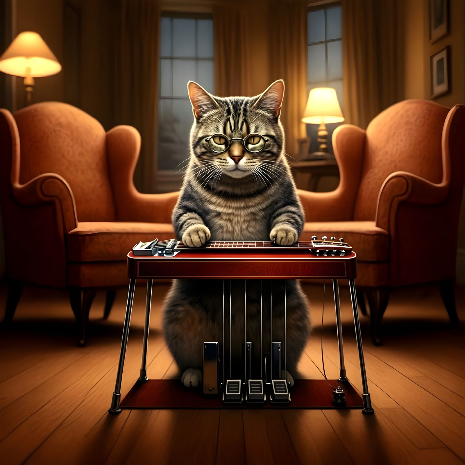 Cat Plays Rickenbacker Lap Steel Guitar in Cozy Suburban Hom...