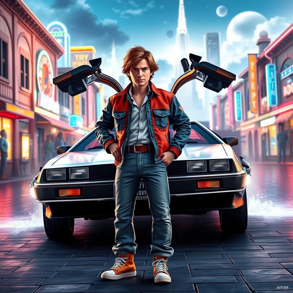 Time-Traveling Adventurer in Futuristic Hill Valley