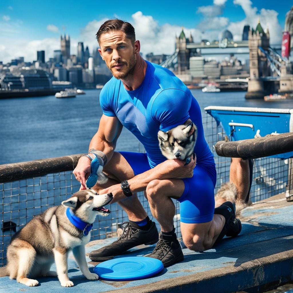 All Blue Tom Hardy Playing Frisbee in London