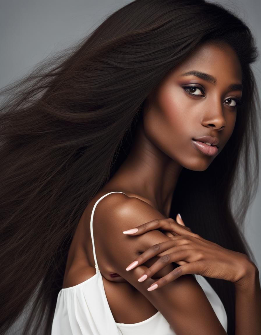 Portrait of a Beautiful Girl with Long Black Hair