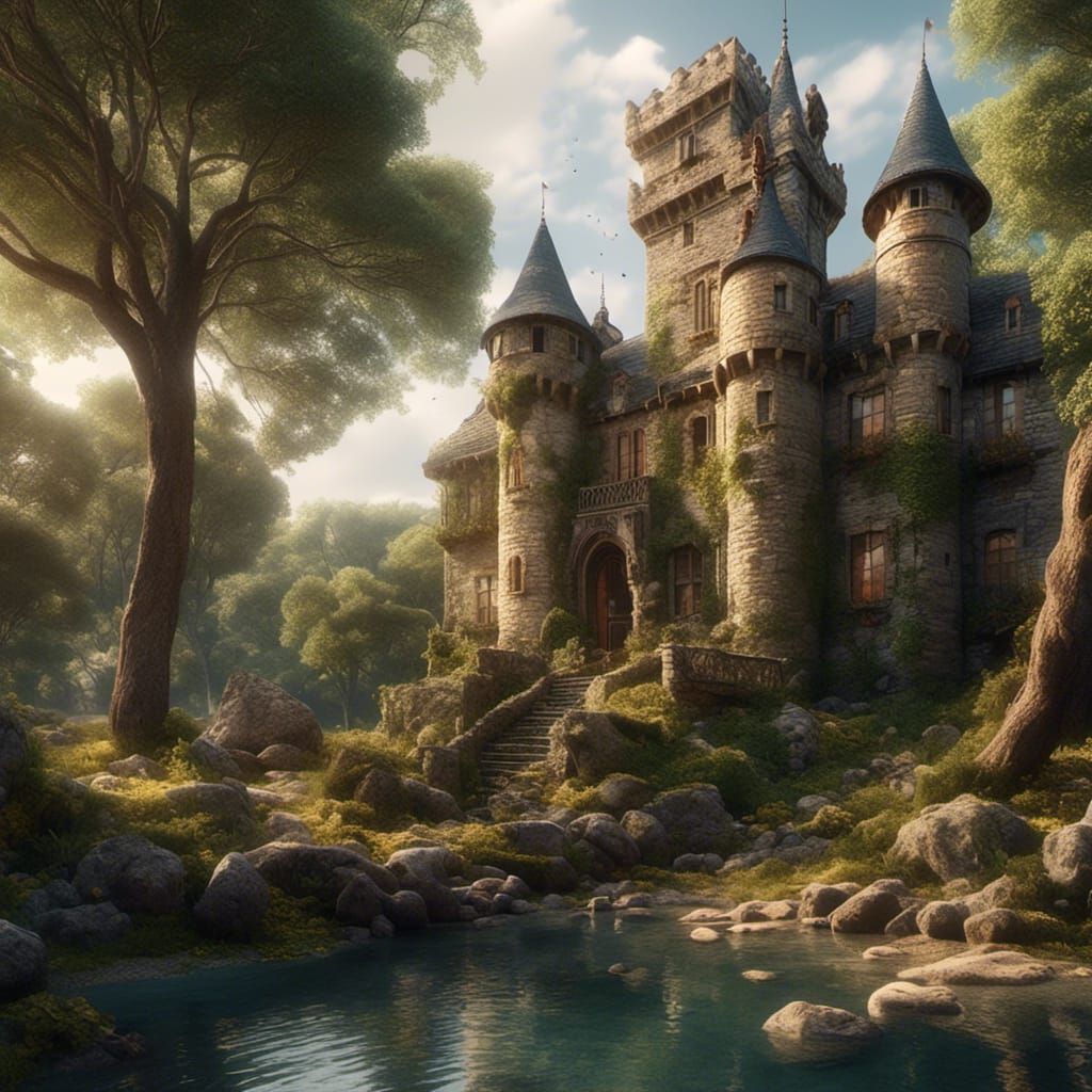 Castle Repurposed as Cozy Home in Matte Painting Style