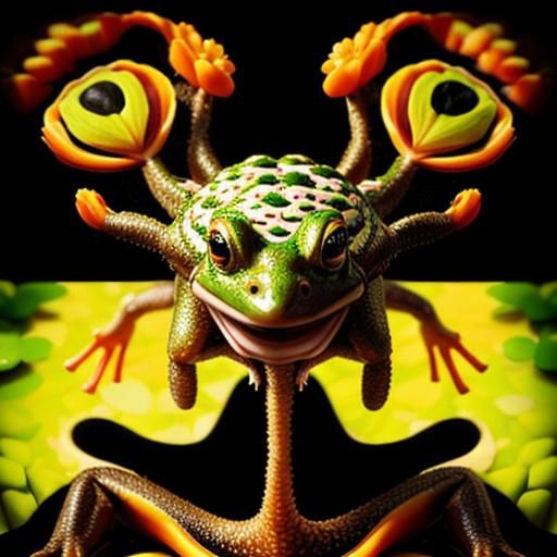 Green Toad with Black Flowers in Forest