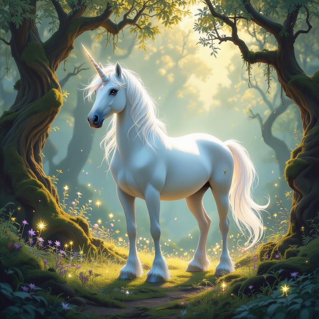 Majestic Moonlight Unicorn in Enchanted Forest