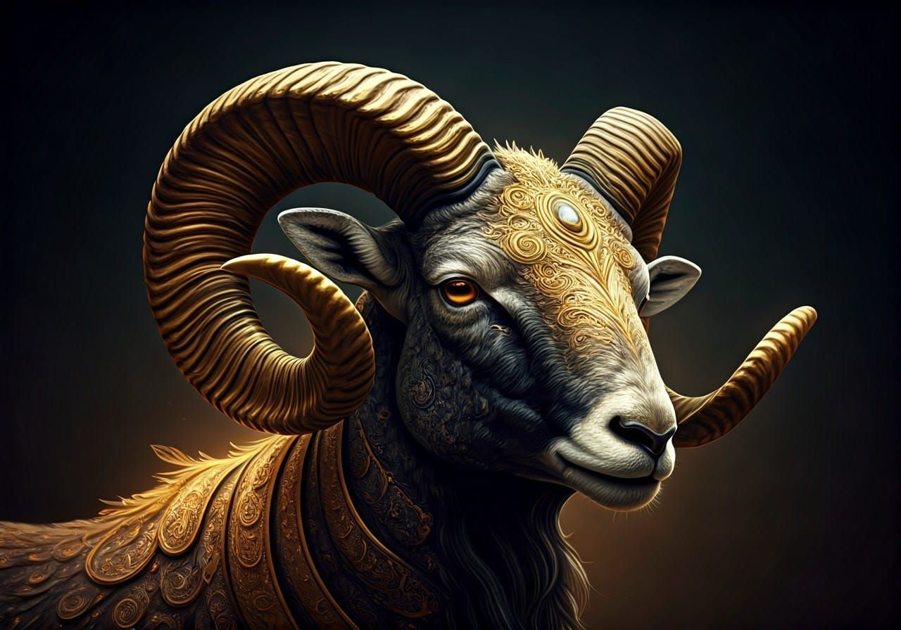 Regal Golden Ram in Dramatic Darkness