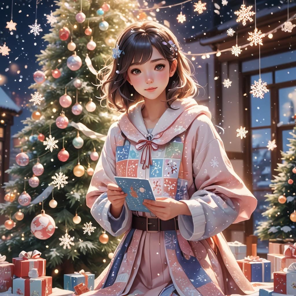 Anime Woman Opens Advent Calendar in 3D Pastel Art
