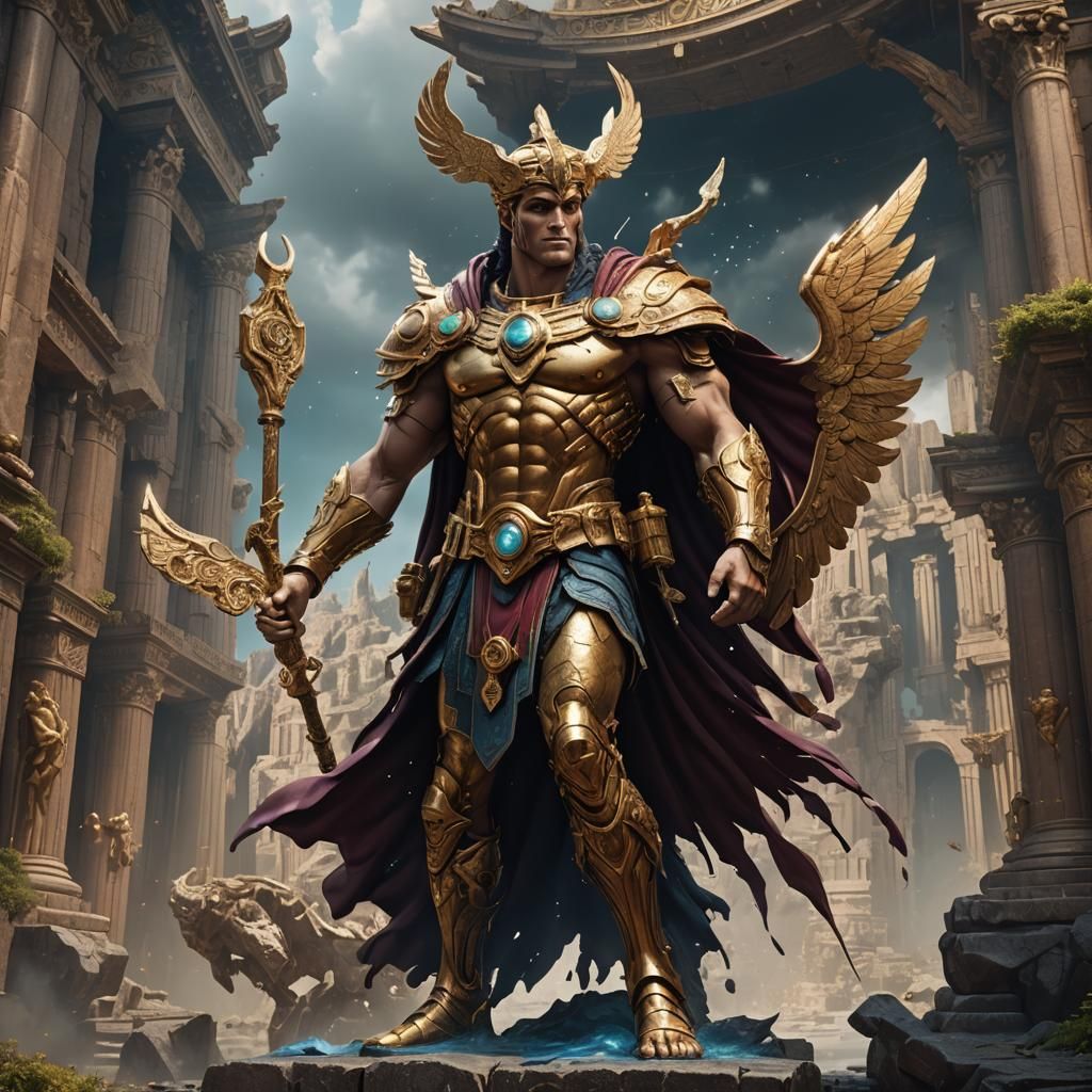 God Hermes: Detailed Matte Painting in Deep Color