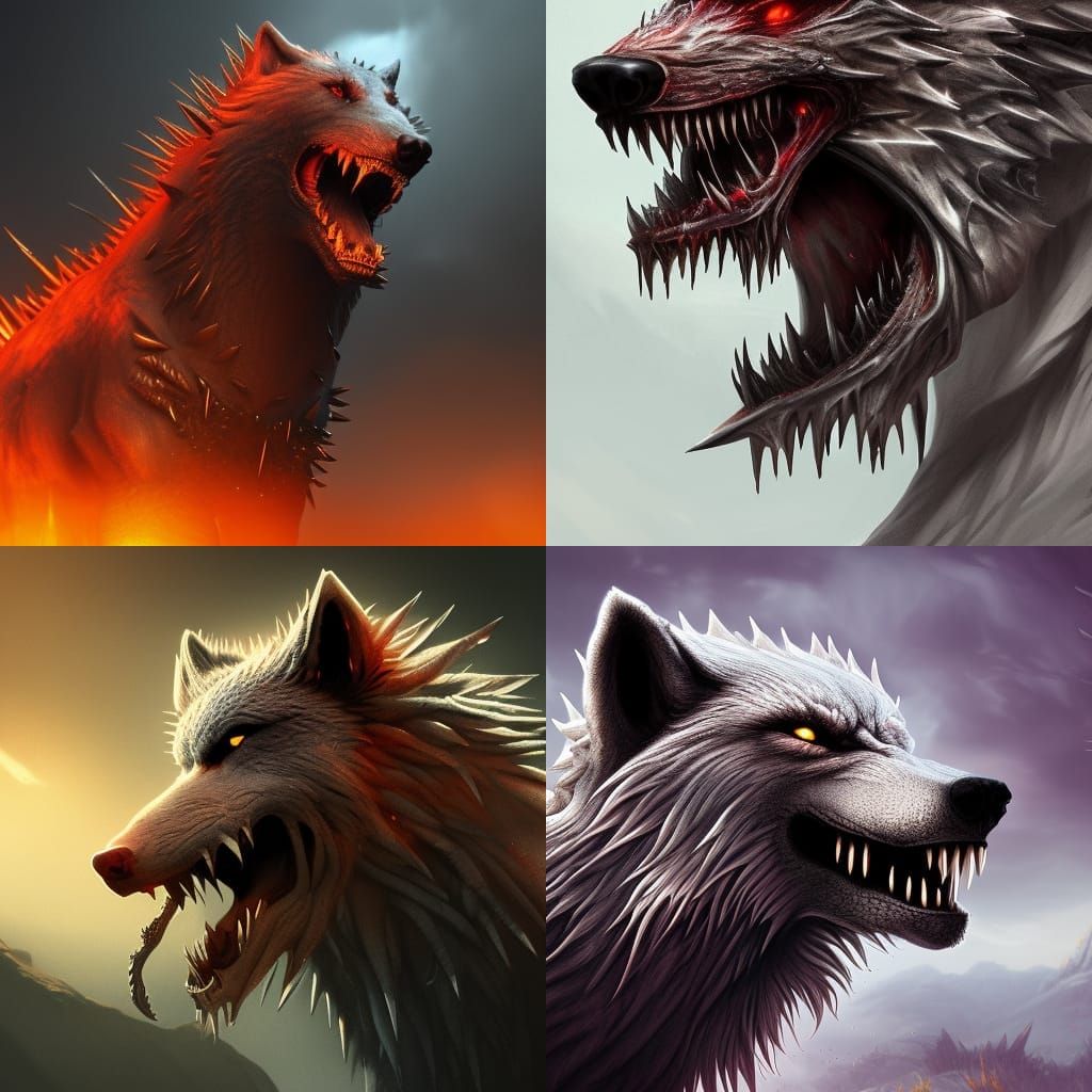 Terrifying Dire Wolf with Spiked Tongue, Digital Art
