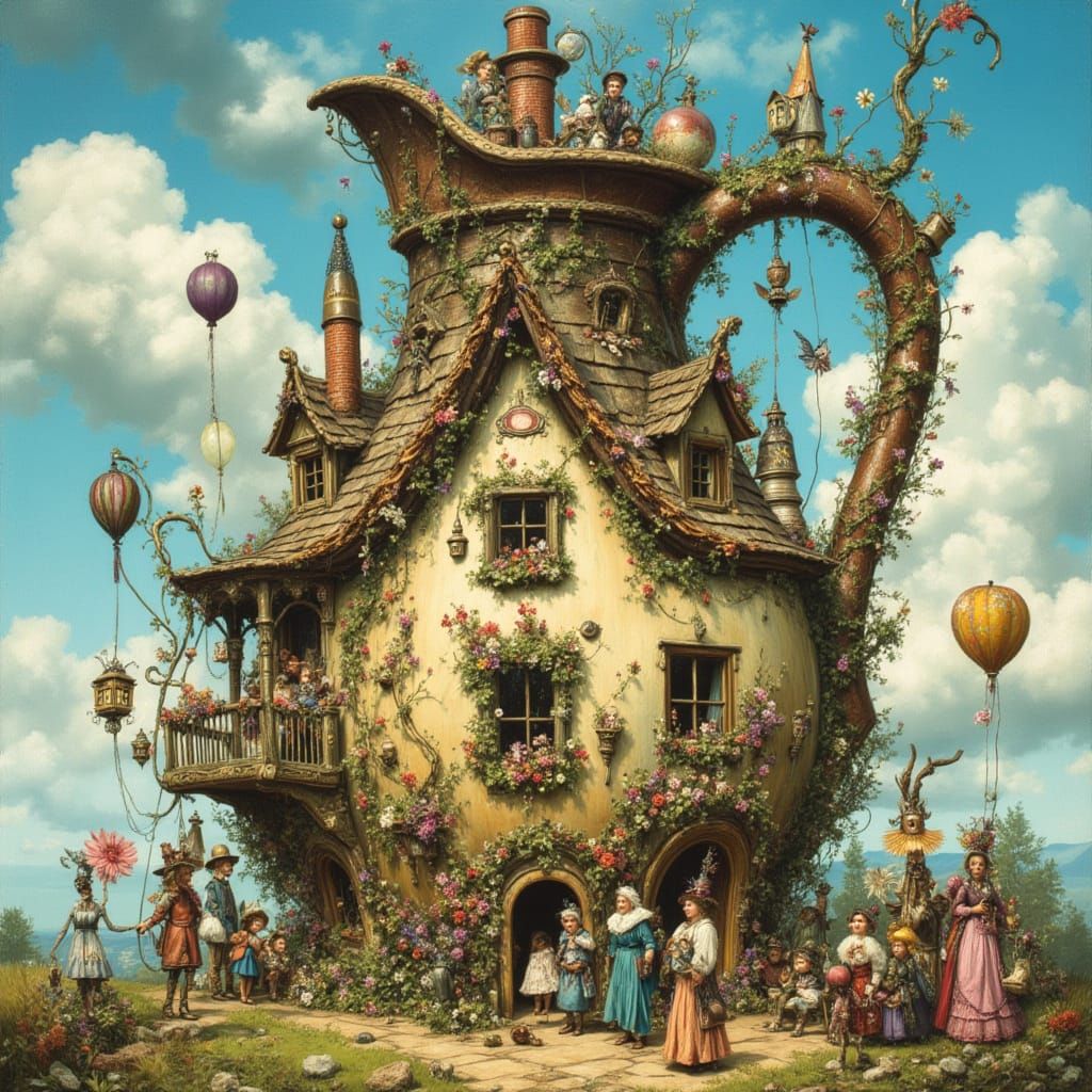 Whimsical Jug House in Rackham-Seuss Style