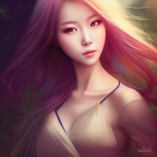 Beautiful Korean Woman Portrait in Digital Illustration