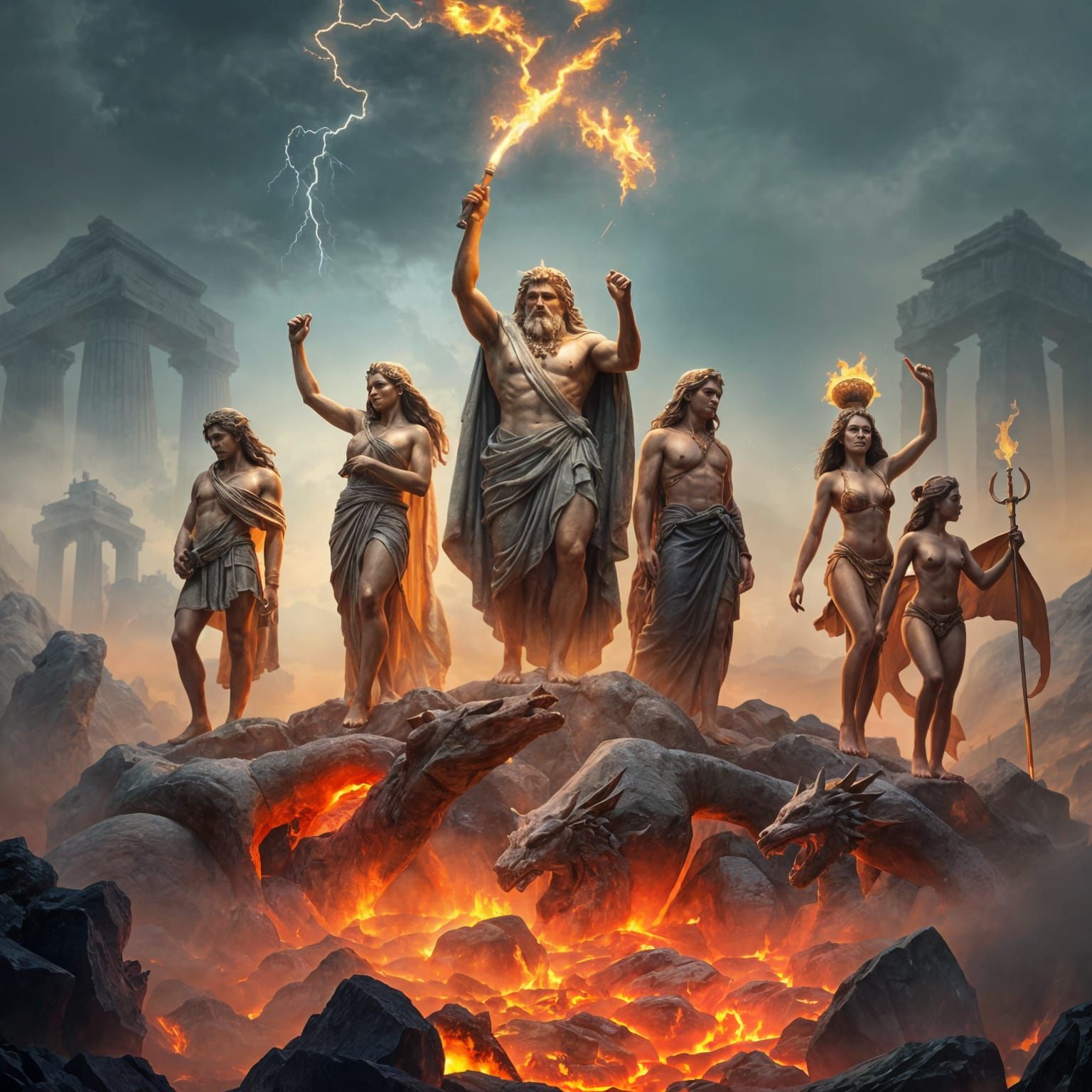 Greek Gods Translucent Display on Mountain Top