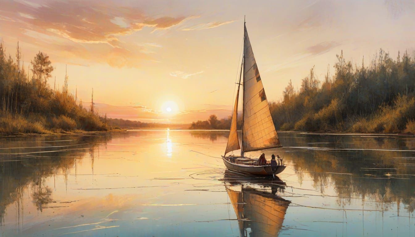Impressionistic Sailboat Scene at Golden Hour