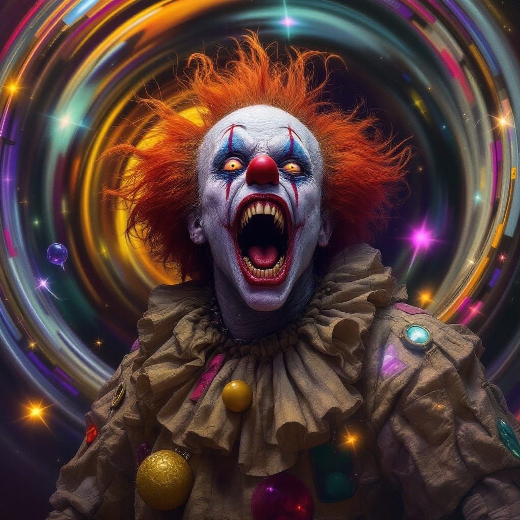 Clown Trapped in Psychedelic Vortex, Dark Fantasy Art