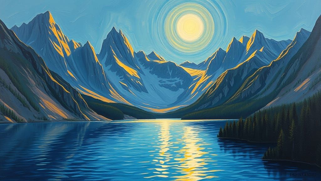 Serene Moonlit Lake in Vibrant Neo-Impressionist Style