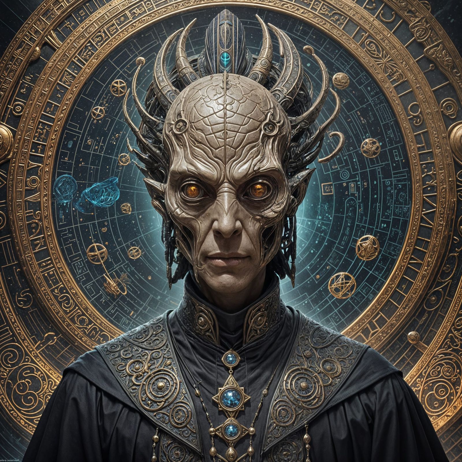 Elegant Alien Scholar Displays Ancient Symbols in Hyperreali...