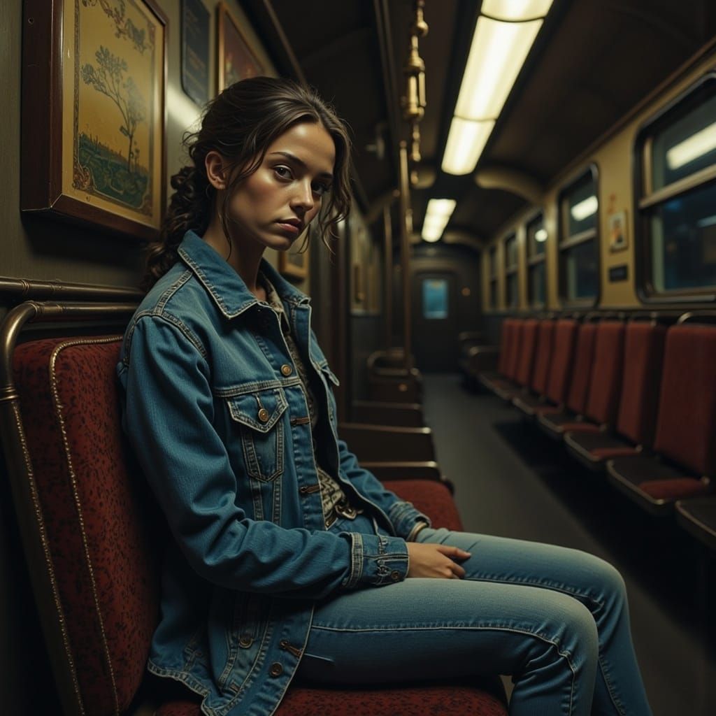 Sitting Alone on a Midnight Train in a Nostalgic Atmosphere