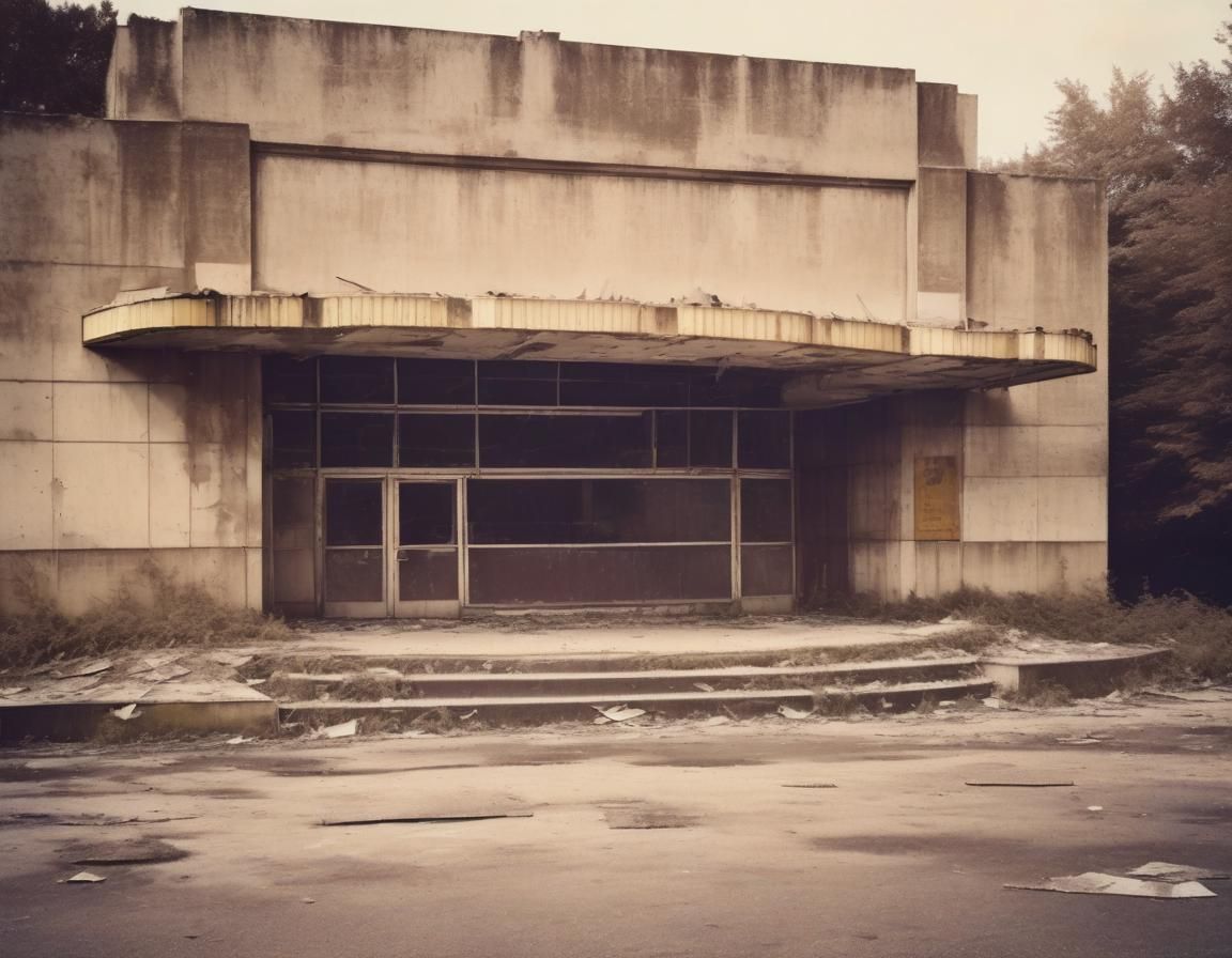 Abandoned Cinema in Wasted City: 1970s Polaroid