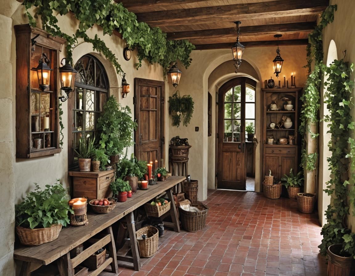 Rustic Foyer with Wood and Iron Details