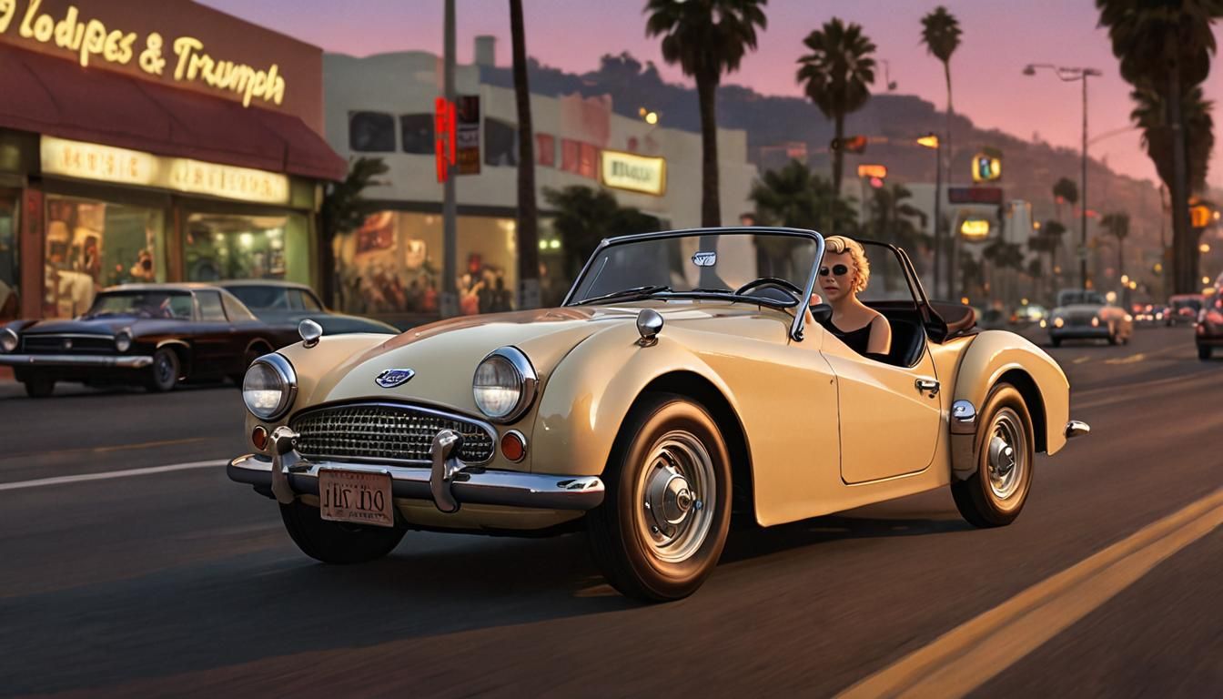 1961 Triumph TR3 on Sunset Strip at Twilight