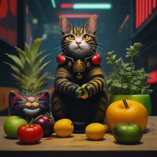 Cyberpunk Still Life with Maneki Neko