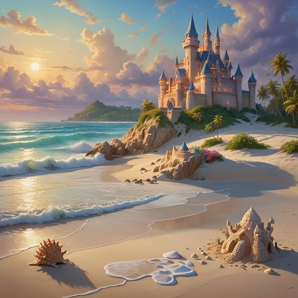 Sand Castle on Beach in Ethereal Digital Painting
