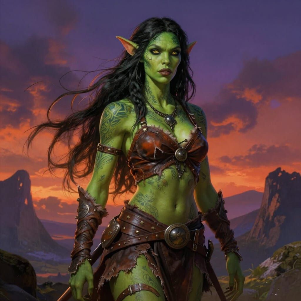 Beautiful Orc Woman in Epic Fantasy Landscape
