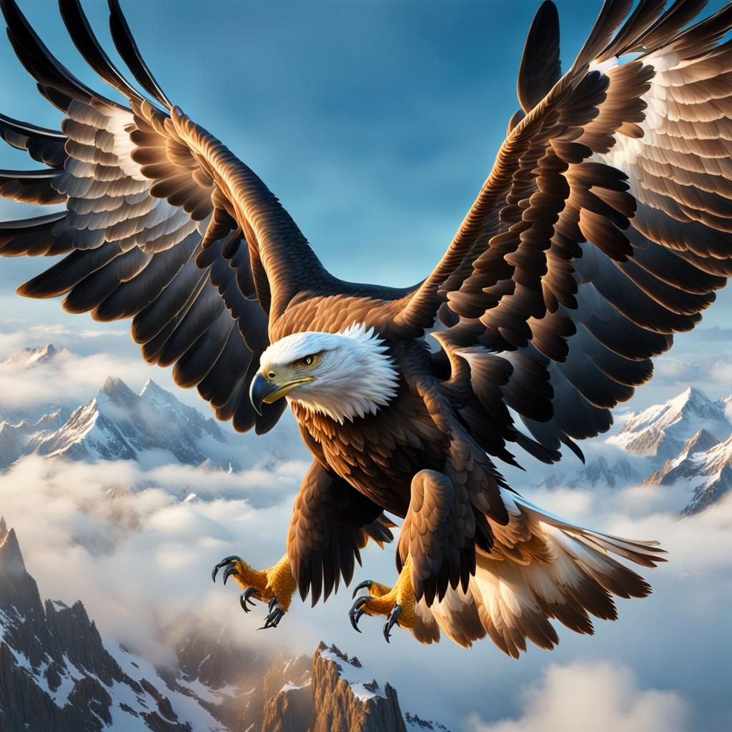 Majestic Golden Eagle Flight in Blue Sky