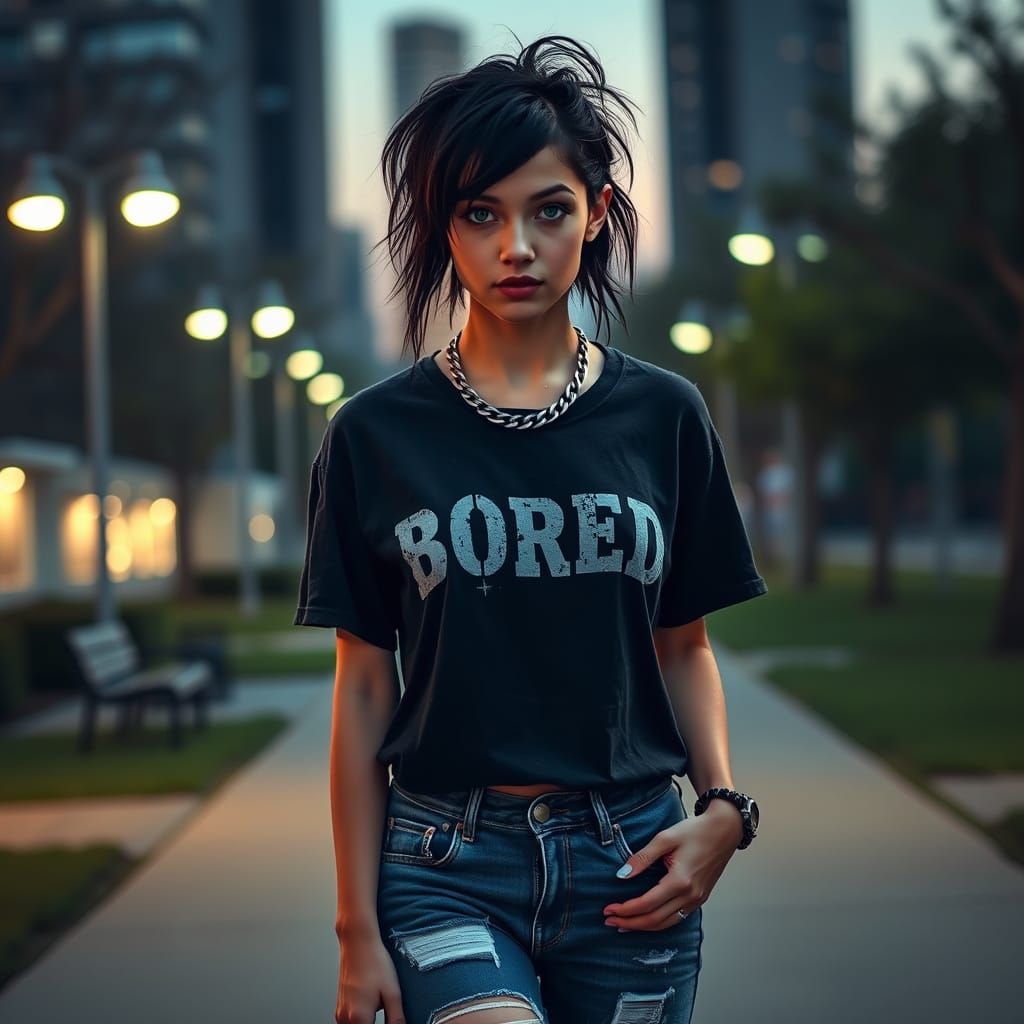Punk Woman in Urban Park with Cinematic Lighting