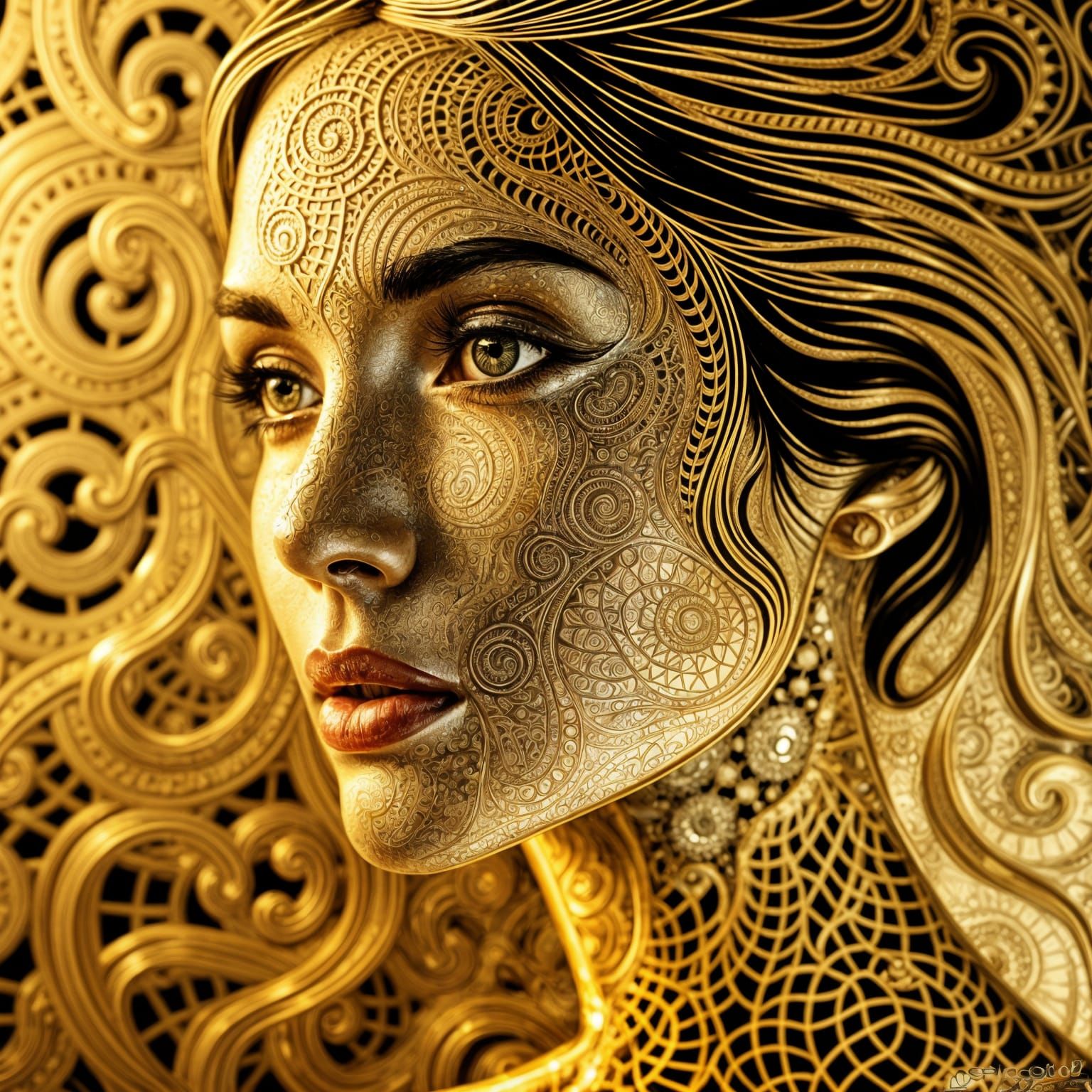 Golden Goddess with Fractal Intricacy