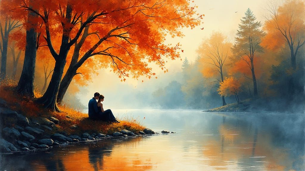 Romantic Couple by Autumn River: Watercolor Painting